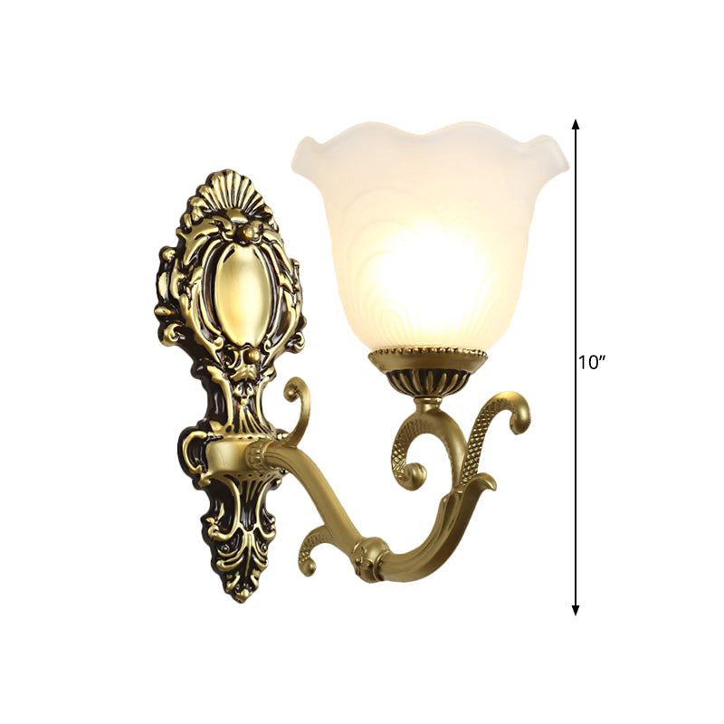 Vivolux | 1 Licht Bloom Wandlamp Vintage Messing/Beige Frosted Geribbeld Glas Wandverlichting met Gebogen Arm