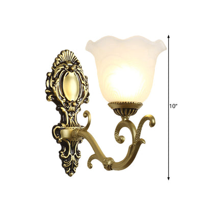 Vivolux | 1 Licht Bloom Wandlamp Vintage Messing/Beige Frosted Geribbeld Glas Wandverlichting met Gebogen Arm