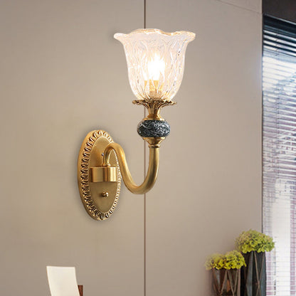 Vivolux | Blumen Esszimmer Wandlampe Bauernhaus Klarglas 6"/17" W 2 Lichter Messing Wandmontierte Beleuchtung