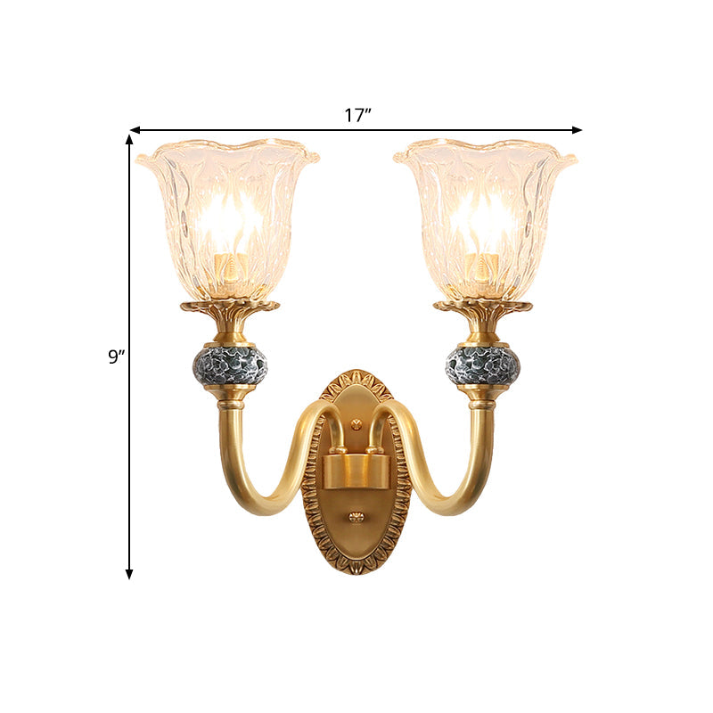 Vivolux | Blumen Esszimmer Wandlampe Bauernhaus Klarglas 6"/17" W 2 Lichter Messing Wandmontierte Beleuchtung