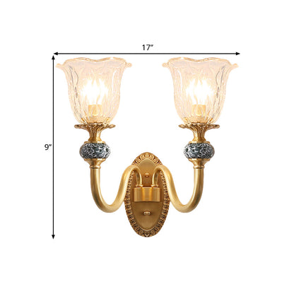 Vivolux | Blumen Esszimmer Wandlampe Bauernhaus Klarglas 6"/17" W 2 Lichter Messing Wandmontierte Beleuchtung