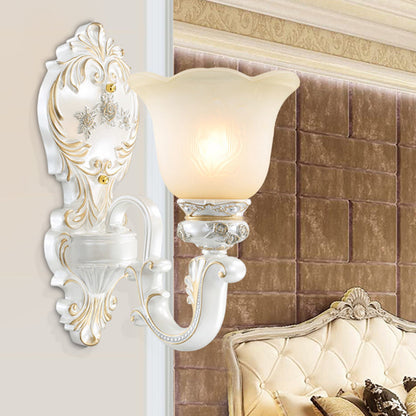 Vivolux | Cream Glass White Wall Light Floral 1/2-Kopf Cottage Wand Sconces Beleuchtung mit geschwungenem Arm