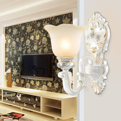 Vivolux | Cream Glass White Wall Light Floral 1/2-Kopf Cottage Wand Sconces Beleuchtung mit geschwungenem Arm