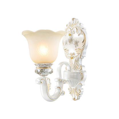 Vivolux | Cream Glass White Wall Light Floral 1/2-Kopf Cottage Wand Sconces Beleuchtung mit geschwungenem Arm