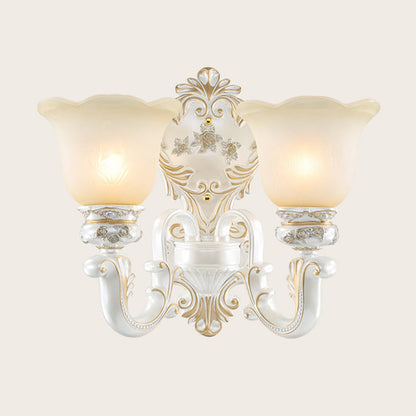 Vivolux | Cream Glass White Wall Light Floral 1/2-Kopf Cottage Wand Sconces Beleuchtung mit geschwungenem Arm