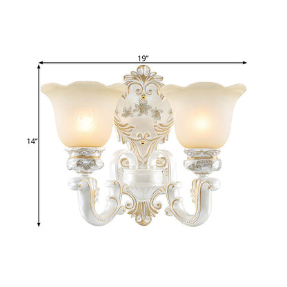 Vivolux | Cream Glass White Wall Light Floral 1/2-Kopf Cottage Wand Sconces Beleuchtung mit geschwungenem Arm