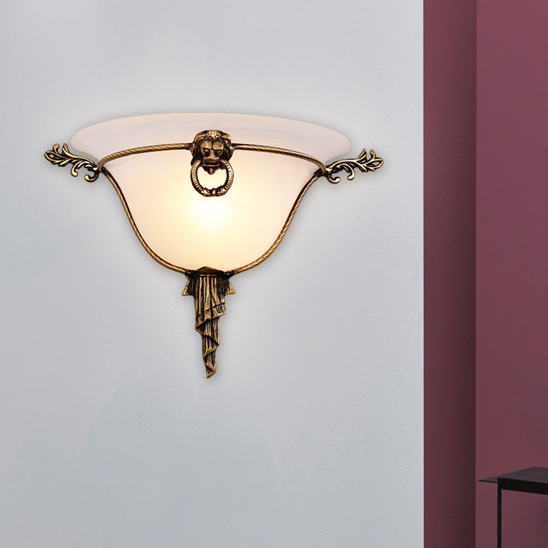 Vivolux | 1-Head Domed Wandleuchte Traditionelle Messing Frosted Glass Wandmontage Licht für Flur