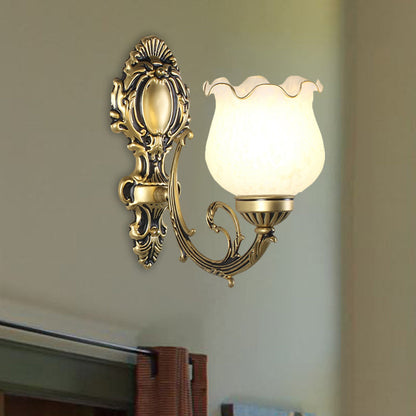 Vivolux | Loft Style Bud Wandlamp Eén Peertje Opaline Glas Wandverlichting Fitting in Zwart/Wit/Messing