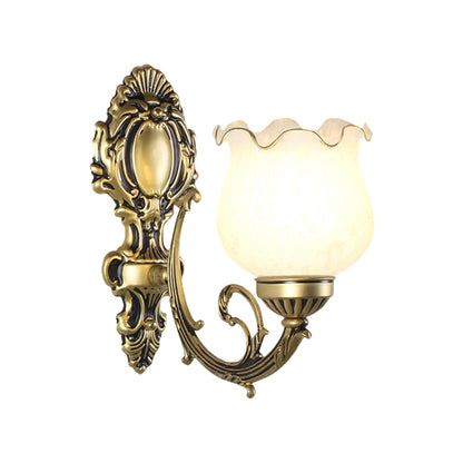 Vivolux | Loft Style Bud Wandlamp Eén Peertje Opaline Glas Wandverlichting Fitting in Zwart/Wit/Messing