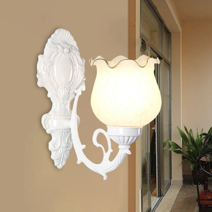 Vivolux | Loft Style Bud Wandlamp Eén Peertje Opaline Glas Wandverlichting Fitting in Zwart/Wit/Messing