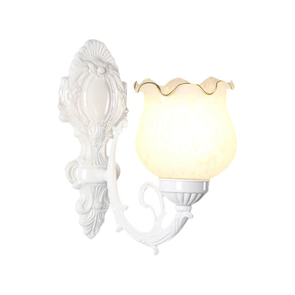 Vivolux | Loft Style Bud Wandlamp Eén Peertje Opaline Glas Wandverlichting Fitting in Zwart/Wit/Messing