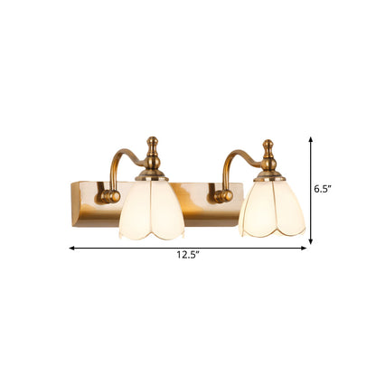 Vivolux | Weißes Glas Messing Vanity Lampe Scalloped 1/2-Licht Rustikaler Stil Wandmontage Beleuchtung mit Gebogenem Arm