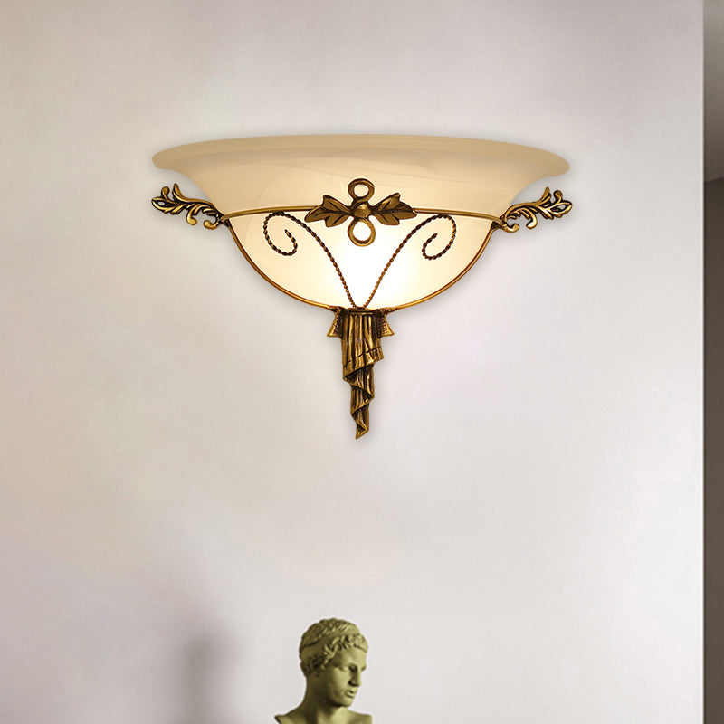 Vivolux | Retro-Stil Schalen-Wandlamp 1-Licht Creme-Glas Wandleuchte Beleuchtung in Weiß/Beige