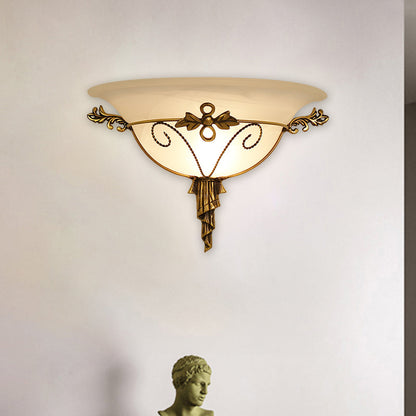Vivolux | Retro-Stil Schalen-Wandlamp 1-Licht Creme-Glas Wandleuchte Beleuchtung in Weiß/Beige