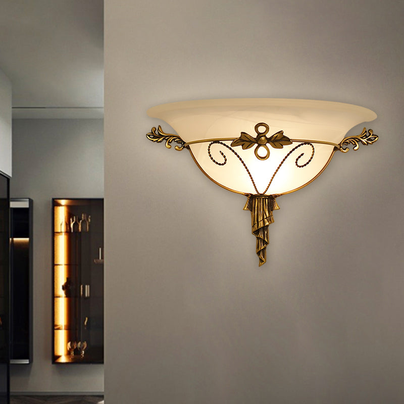Vivolux | Retro-Stil Schalen-Wandlamp 1-Licht Creme-Glas Wandleuchte Beleuchtung in Weiß/Beige