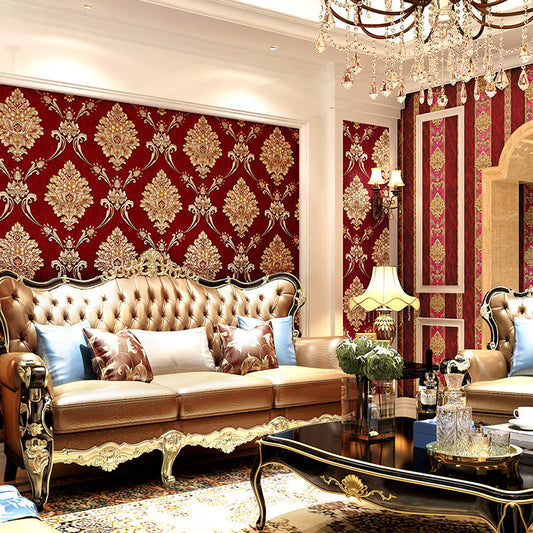 Vivolux | 3D geprägte unpasteurisierte Tapete Vintage Damaskus gedruckte Wanddekoration für Wohnzimmer