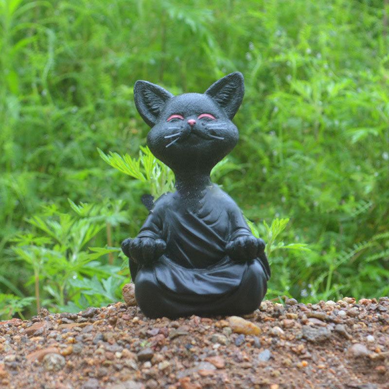 Vivolux | Verspielt Schwarze Buddha Katze Figur Meditation Yoga Sammlerstück Glückliche Katzen Dekor Zuhause Garten Dekoration Gartenornament