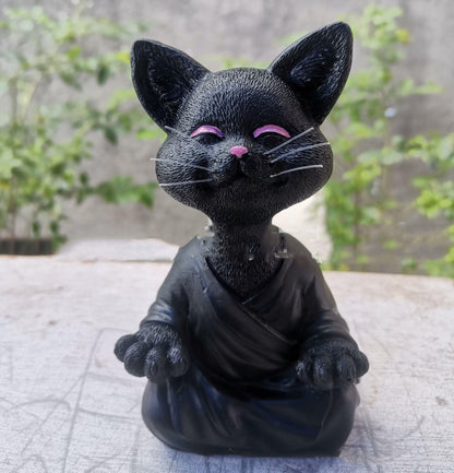 Vivolux | Verspielt Schwarze Buddha Katze Figur Meditation Yoga Sammlerstück Glückliche Katzen Dekor Zuhause Garten Dekoration Gartenornament
