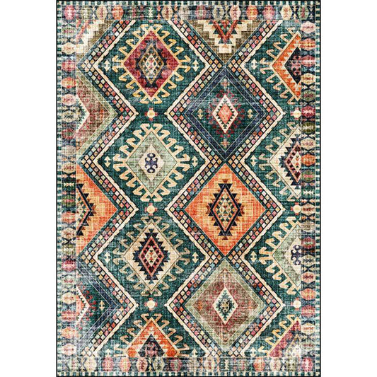 Vivolux | Retro Tribal Pattern Teppich Grün Polyester Teppich Maschinenwaschbar Rutschfeste Rückseite Teppich für Wohnzimmer