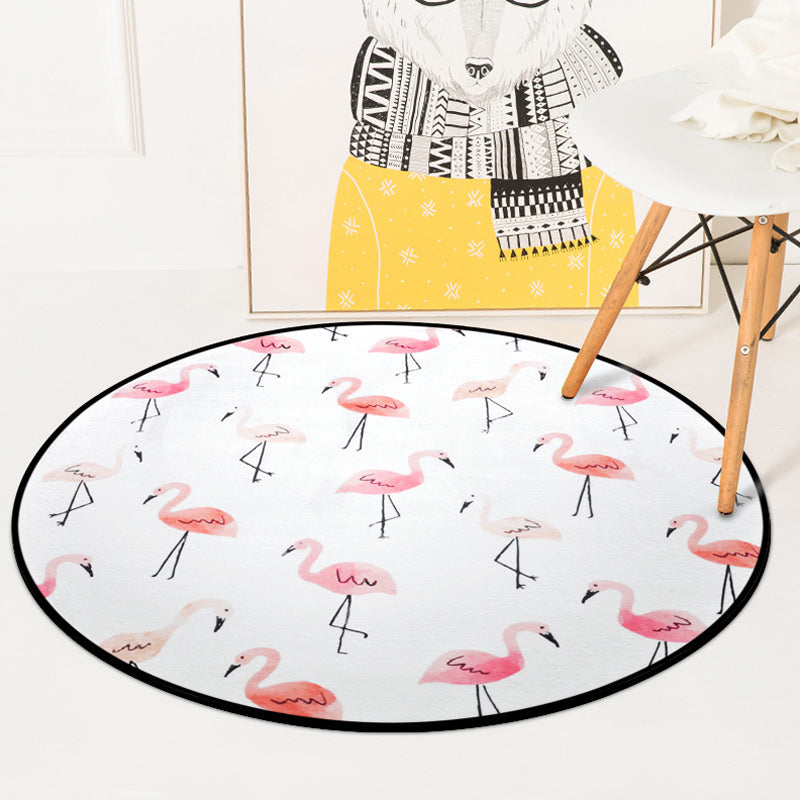 Vivolux | Stijlvol Kids Tapijt in Wit en Blauw Dier Flamingo Beer Leeuw Patroon Tapijt Polyester Wasbaar Vloerkleed voor Kinderenkamer