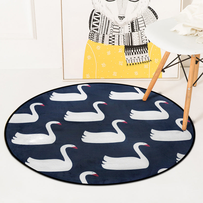 Vivolux | Stijlvol Kids Tapijt in Wit en Blauw Dier Flamingo Beer Leeuw Patroon Tapijt Polyester Wasbaar Vloerkleed voor Kinderenkamer