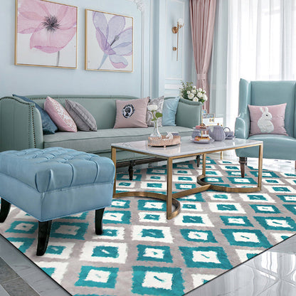 Vivolux | Blauw en Grijs Slaapkamer Tapijt Nieuwigheid Geometrisch Diamantpatroon Gebied Tapijt Polyester Huisdier Vriendelijk Vloerkleed