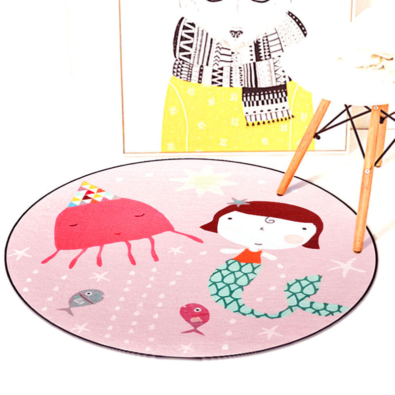 Vivolux | Kindergarten Teppich in Pink und Blau Tier Maus Löwe Meerjungfrau Wal Druck Teppich Polyester Maschinenwaschbarer Teppich
