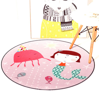 Vivolux | Kindergarten Teppich in Pink und Blau Tier Maus Löwe Meerjungfrau Wal Druck Teppich Polyester Maschinenwaschbarer Teppich