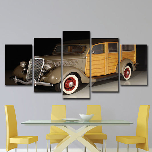 Vivolux | Gelber Ford Vintage Auto Leinwand Multi-Stück Zeitgenössische Wohnzimmer Wandkunst Dekor