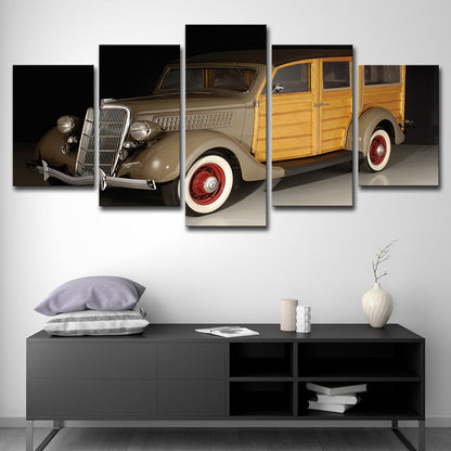 Vivolux | Gelber Ford Vintage Auto Leinwand Multi-Stück Zeitgenössische Wohnzimmer Wandkunst Dekor