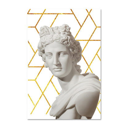 Vivolux | Griechischer Status und geometrische Leinwand Vintage strukturierter Wandkunstdruck in Weiß-Gold für das Zuhause