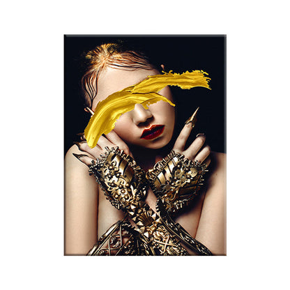 Vivolux | Frau Leinwand Kunstdruck Texturierte Oberfläche Glam Wohnzimmer Wanddekoration in dunkler Farbe