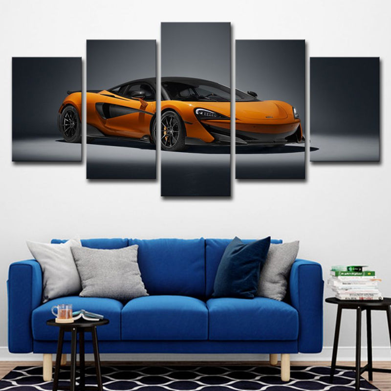 Vivolux | Orangenes Sportwagen-Wandkunst Automobil Modernes Mehrteiliges Leinwanddruck für das Schlafzimmer
