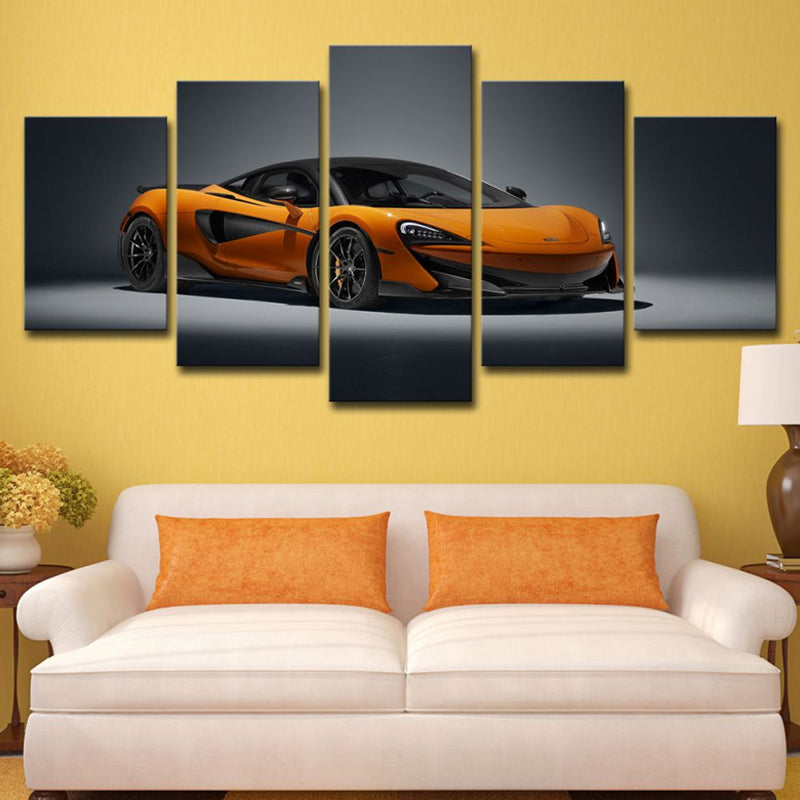 Vivolux | Orangenes Sportwagen-Wandkunst Automobil Modernes Mehrteiliges Leinwanddruck für das Schlafzimmer