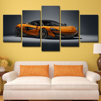 Vivolux | Orangenes Sportwagen-Wandkunst Automobil Modernes Mehrteiliges Leinwanddruck für das Schlafzimmer