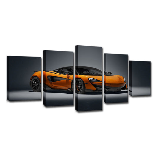 Vivolux | Orangenes Sportwagen-Wandkunst Automobil Modernes Mehrteiliges Leinwanddruck für das Schlafzimmer