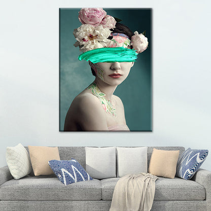 Vivolux | Gemischte Medien Glam Wandkunst Dekor mit Frauenmuster in dunkler Farbe für das Esszimmer