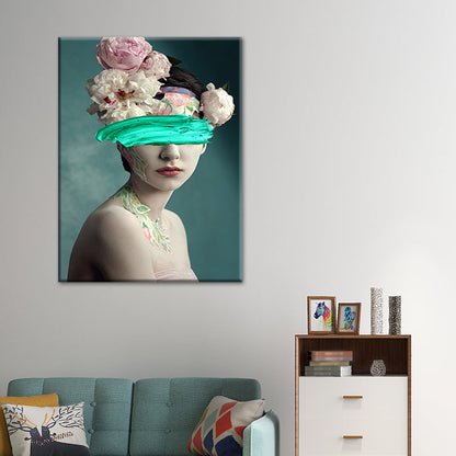 Vivolux | Gemischte Medien Glam Wandkunst Dekor mit Frauenmuster in dunkler Farbe für das Esszimmer