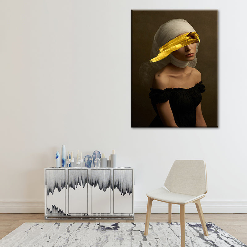 Vivolux | Gemischte Medien Glam Wandkunst Dekor mit Frauenmuster in dunkler Farbe für das Esszimmer