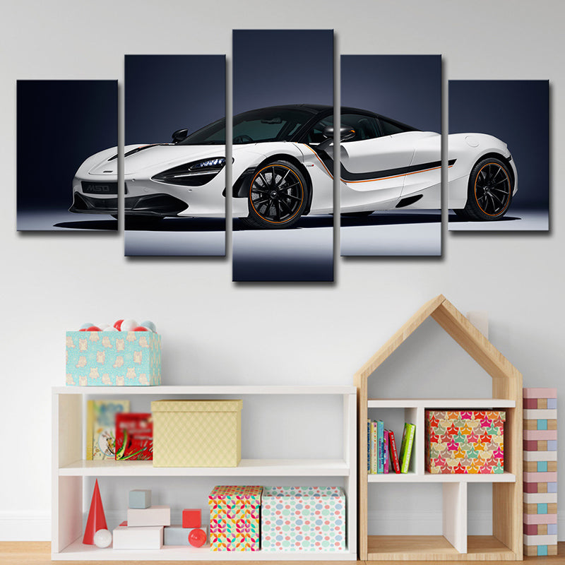 Vivolux | Coole McLaren Sportwagen Leinwand Wandkunst für Jungenzimmer, Weiß und Schwarz, Mehrteilig