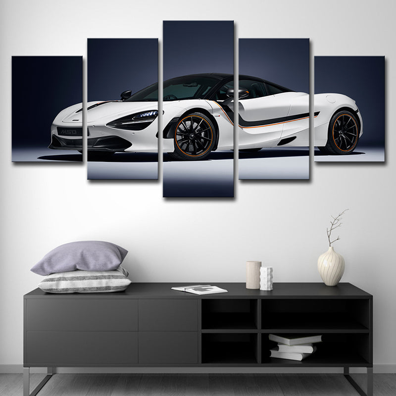 Vivolux | Coole McLaren Sportwagen Leinwand Wandkunst für Jungenzimmer, Weiß und Schwarz, Mehrteilig