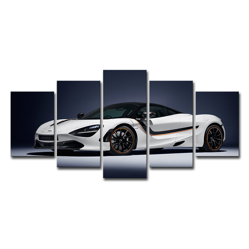 Vivolux | Coole McLaren Sportwagen Leinwand Wandkunst für Jungenzimmer, Weiß und Schwarz, Mehrteilig