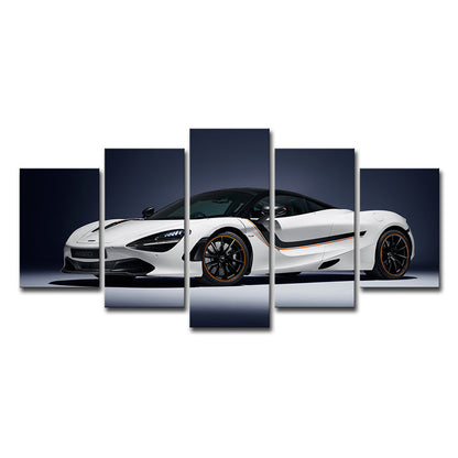 Vivolux | Coole McLaren Sportwagen Leinwand Wandkunst für Jungenzimmer, Weiß und Schwarz, Mehrteilig
