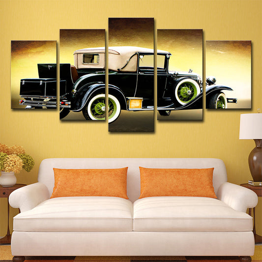 Vivolux | Nostalgische Klassische Auto Druck Leinwand Kunst Jungenzimmer Fahrzeug Wanddekoration in Schwarz