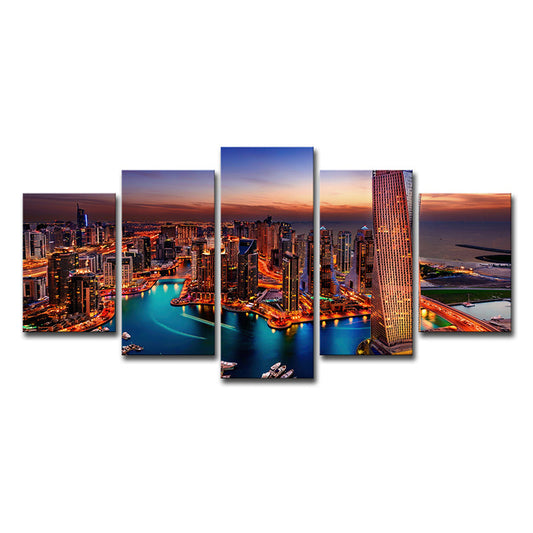 Vivolux | Oranje Dubai Nacht Scene Canvas Multi-Stuk Wereldwijd Geïnspireerde Huiskamer Wandkunst