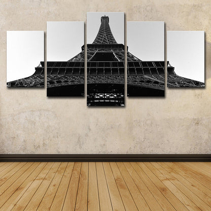 Vivolux | Schwarze global inspirierte Wandkunst Leinwanddruck Blick nach oben auf den Eiffelturm für das Wohnzimmer