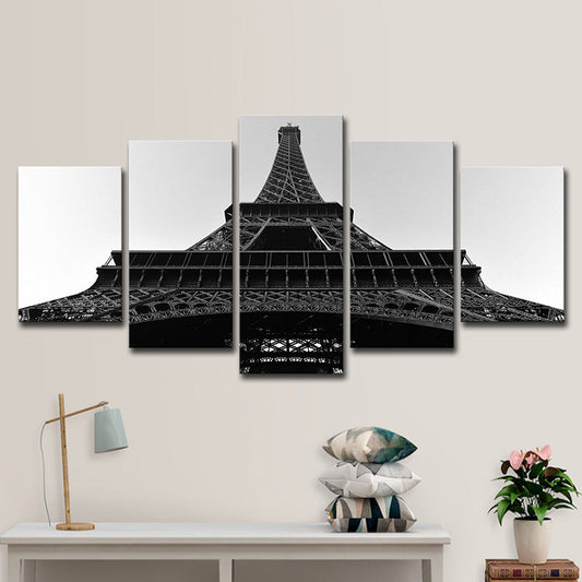 Vivolux | Schwarze global inspirierte Wandkunst Leinwanddruck Blick nach oben auf den Eiffelturm für das Wohnzimmer