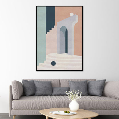 Vivolux | Illustratie Architectuur Canvas Muur Kunst voor Woonkamer, Pastel Kleur, Textuur