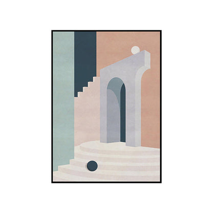 Vivolux | Illustratie Architectuur Canvas Muur Kunst voor Woonkamer, Pastel Kleur, Textuur