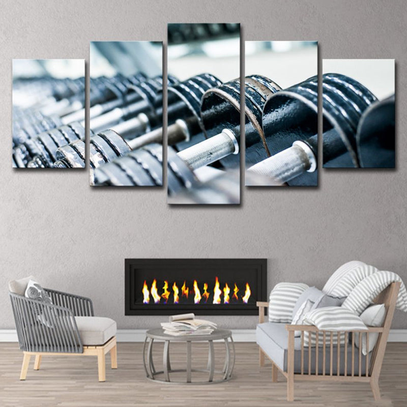 Vivolux | Gym Langhantel Druck Wandkunst Moderne Leinwand Wanddeko in Blau, Mehrteilig